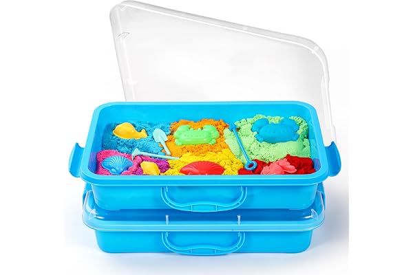 sikmcle Bac à sable sensoriel avec couvercle et poignée, conteneur de bac à sable sensoriel portable pour enfants, plateau d'activités en plastique pour tout-petits - (lot de 2, bleu)