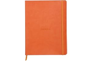 RHODIA 117564C - Cahier Souple Tangerine - 19 x 25 cm - Pointillés Dot - 160 pages - Papier Clairefontaine Ivoire 90 g/m² - Marque-Page, Fermeture Élastique - Couverture Simili Cuir