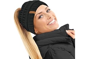 TOSKATOK® Damen Frauen Plain Ponytail Messy BUN GERIPPTE Winter Beanie Hut Cap Hair Hairband