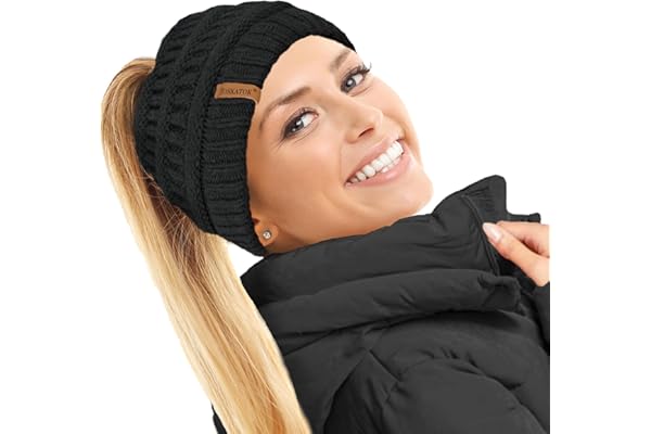 TOSKATOK® Dames Femmes Bonnet Queue de Cheval Plaine Chignon décoiffé Hiver Beanie Chapeau Cap Serre-tête