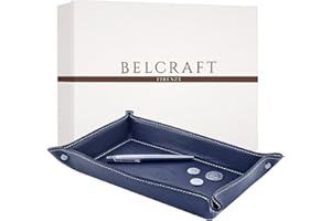 BELCRAFT Orvieto Svuotatasche in Pelle, Realizzato a Mano da Artigiani Toscani, Porta Oggetti, Blu Marino (28x19 cm)