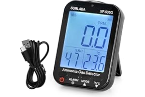 SURLABA Detector de Gas Amoniaco, NH3 Detector de Gas XF-535G Rango 0-100PPM con Prueba de Temperatura y Humedad, Alarma de Luz & Sonido, Monitor Calidad Aire para Hogar, Fábrica, Granjas Avícolas