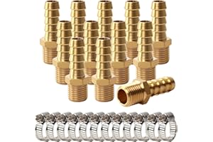 OPERMAXER 12 Stück Schlauchanschluss 10 mm Widerhaken x 3/8 Zoll BSP Außengewinde Messing Schlauchverbinder Adapter mit Schlauchschelle für Luftschlauch Gasschlauch Wasserschlauch