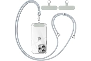 caslord Cordon para Movil Universal, Correa Ajustable de 1,6 m con 2 Parches Duraderos Compatible con Todos Los Teléfonos Inteligentes y la Mayoría de los Funda - Blanco y Gris