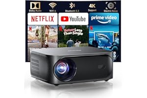 Smart 4K Projector, 30000 Lumen iSinbox WiFi6 Bluetooth Portable Projectors with Netflix App Audio, FHD 1080P with Electric Focus 4P Keystone, 100%-50% Zoom for Bedroom/Outdoor