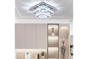 GENERIC Finktonglan Crystal LED Ceiling Light, Ceiling Crystal Lamp Stainless Steel K9 Modern Flush Mount Lights Fixture Square Chandelier Ceiling Lamp for Dining Room Living Room Bedroom (Cool White)