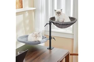 CATISM Lit de Bureau pour Chat Rotation de 360° et Hauteur réglable Lit pour Chat avec 4 Tapis remplaçables Hiver/été Hamac pour Votre Bureau 42 * 42cm Jusqu'à 18kg