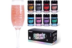 SUJOYGAR Essbarer Glitzer Set - 8 Farben Essbares Glitzer für Getränke, Glitzerpulver für Torten, Cocktails, Erdbeeren, Schokolade, 100% lebensmittelechtes Streusel Glitzerpulver (5g/Flasche)