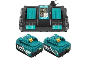 AAIWTD DC18RD Lot de 2 Batteries de Rechange 18 V pour Makita 18 V 5,5 Ah Compatible avec Batterie Li-ION 18 V BL1815 BL1830 BL1840 BL1850 BL1860 BL1890 BL1415 BL1430 BL1440