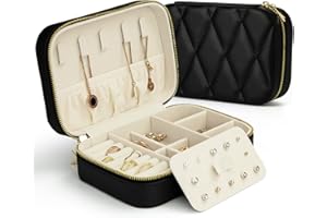 KAMIER Małe pudełka na biżuterię dla kobiet, organizer na biżuterię ze skóry PU, pudełko na kolczyki, pierścionek, naszyjniki, urocze pudełko na biżuterię dla kobiet, mężczyzn, dziewcząt (czarne)