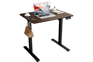 ERGOMAKER Biurko elektryczne 80x60 cm, Biurko do siedzenia i stania z regulacją wysokości, Pamięć ustawień, W zestawie Hooks, Do domu i biura, Orzech włoski