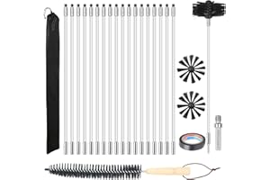 HONEYHOUSE Kit de Brosse de Cheminée - Diamètre 150 mm, 18 Tiges de 410 mm, 2 Têtes de Brosse - Pour Poêle à Bois, Nettoyage de Cheminée