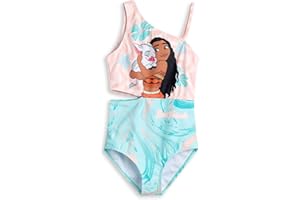 Disney Bañador Moana Niña Rosa y Turquesa 1 Pieza | Trajes de baño con diseño de Ondas Florales de Best Friends | Ropa de Playa asimétrica sin Mangas