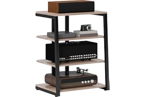 HOMCOM HiFi Stand, 4-Tier Media Storage Shelf with Adjustable Shelves, Power Strip Rack for Router, Record Player, Printer, Industrial TV Stand for up to 28 Inch TVs, Grey