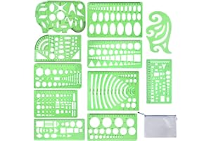 QINCLING 11 Pieces Geometric Drawings Templates Stencils Plastic Measuring Template Rulers Clear Green Shape Template for Drawing Engineering Drafting Building School Office Supplies