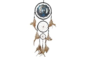 REMORLET Remorelt Wolf Traumfänger Schlafzimmer Wanddekoration Weihnachten Home Decoration Raumzubehör Feder Dekoration - Einzigartiger Home Craft Wall Pendant (DC04 6Inch Wolf W/Moon)