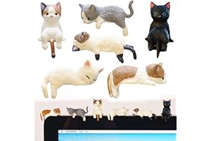 JYJLLM 6 stycken kattdekorationsfigurer för bildskärm, skrivbordsdekoration katt, minikattfigur set i harts, sittande kattsta