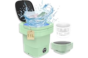 OMCCHK Faltbare Mini Waschmaschine, 11L Kapazität Camping Waschmaschine, Tragbare Mobile Mini-waschmaschine, Anwendung für Babykleidung, Unterwäsche, Camping, Wohnmobile, Geschenke, Reisen（Grün.）