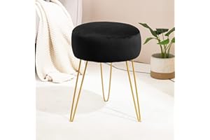 LUE BONA Samt Runde Hocker Frisiertisch Hocker,Make-up Eitelkeits Hocker,Ottomane gepolstert Hocker Metallbeine unterstützen, Schwarz