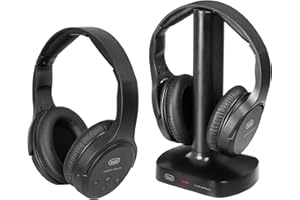 Trevi FRS 1580 TW Set di 2 Cuffie TV Wireless Senza Fili, Portata Fino a 30 Metri, Ideali per TV e Impianti Stereo, Ingresso Ottico, Batteria Ricaricabile, Alimentatore Base e Cavo Ottico in Dotazione