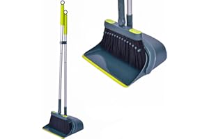 Jekayla Set di scopa e paletta per la polvere con manico lungo estensibile, combinato di pulizia verticale e leggero per ingresso ufficio cucina casa (verde)