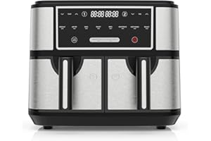 EUARY Max Dual Cesta 10L Freidora de Aire con 2 Cajones de 5L y 5L – Potente Airfryer 8 en 1,Air Fryer sin Aceite Funciones Inteligentes Cocción Rápida y Saludable Cestas Antiadherentes