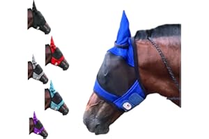 Majestic Ally Horse Fly Mask with Ears, Comfort Durable Fine Mesh, Soft Fleece Touch on Skin, Protect Eyes and Ears (Royal Blue)