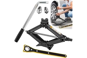 YIYAI Car Tyre Changing Tools Kit Upgrade Universal Scissor Jack 2 Ton Labor-Saving Scissor Wind Up Jack & Telescoping Lug Wrench Set Wheel Brace Wrench Universal Standard Sockets 17&19mm/21&23mm