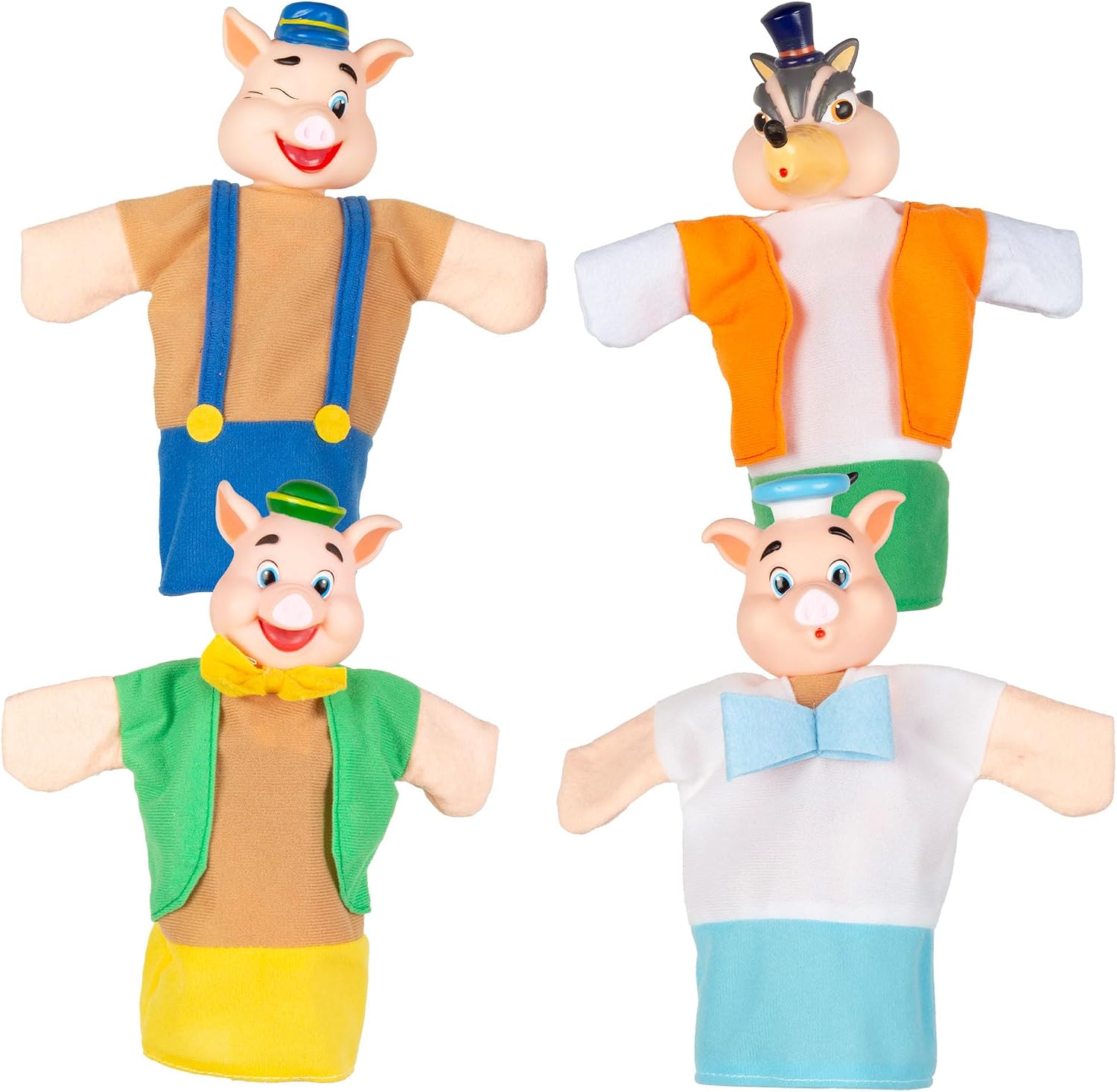 ColorBaby Cucu Show Set Marionetas Los Tres cerditos, 4 títeres Personajes de 25 cm, Materiales Suaves y Seguros, Juguetes Infantil, para Jugar en Grupo o Pasar Tiempo en Familia (39167)