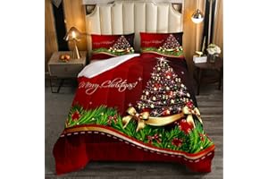 LOUSSIESD Set di biancheria da letto con Trapunta natalizio con glitter colorati per albero di Natale per ragazzi ragazze capodanno vacanze piumino taglia 135x200cm