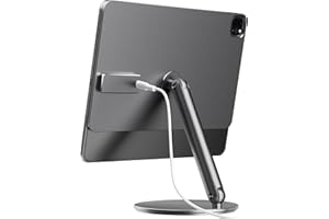 LULULOOK Soporte Carga inalámbrica magnética para iPad Pro 13'' M4 2024,Soporte Plegable para iPad Pro,Soporte de Base giratoria Ajustable de 360 ° de aleación Aluminio cargada de 18W,con Cable C USB