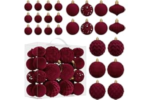 Miaikoe Velvet Christmas Ball Ornaments Set - 46 PC Plastique Boules d'arbre de Noël Tailles Assorties pour la décoration de la Maison de Vacances d'hiver (Bourgogne)
