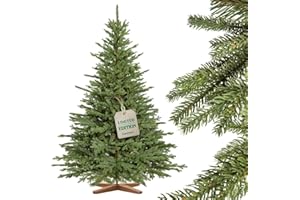 FAIRYTREES Albero di Natale artificiale 180cm Abete Bavarese Premium con supporto in legno | Prodotto in EU | Facile da Montare