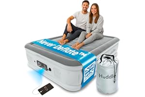 Huddle NEVER DEFLATE™ Luxury Double Air Bed, Good Housekeeping 2025 Air Mattress Winner, Dual Pump SlumberGuard™ Tech, Adjustable Firmness, Built-in Pump & USB Nightlight