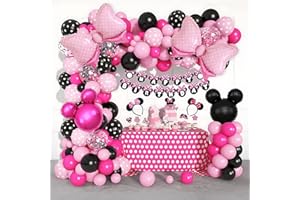 REAL DECO Set de Globos Decoracion Cumpleaños Niña. Decoracion Cumpleaños Princesas Globos Rosa Negro Blanco, Lazos y Orejas de Ratón. Baby Shower Niña Princesas y Primera Comunión Niñas