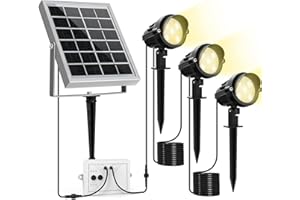 MEIKEE Focos Led Exterior Solares, 3 En 1 Luz Solar Jardin Exterior, IP66 Impermeable, 2 Brillos, Luz Cálida/Fría Ajustable 2700K 4000K 6000K, Iluminación al Aire Libre del Paisaje Camino Jardín