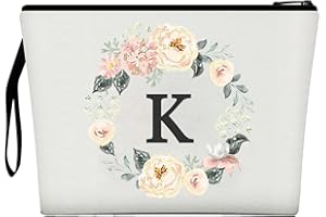 DWDC Makeup Bag for Women,A-Z 26 Letter Makeup Bag,Personalized Cosmetic Bag,Birthday Gifts for Women Mom,Gifts for Bride Bridesmaid Cosmetic Bag,A Thank You Gift for Best Friends(K)