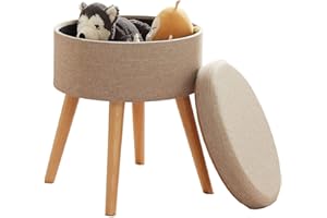 ‎ZEDELMAIER Zedelmaier Sitzhocker Aufbewahrungsbox Stuhl Ottoman Polstersitz aus Leinen und Massivholz,Hocker fürs Kinderzimmer (Beige)