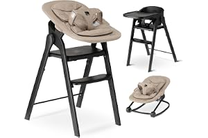 Deryan Barnstol för Baby och Småbarn, Vikbar Växande Träbarnstol, Inklusive 5-punktsbältessystem, Justerbar i höjd, Vikbar, Inkl. Säkerhetsbältessystem & Tablett, 0 till 3 år (110 kg)