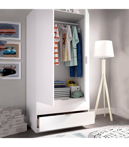 Dmora Armadio Guardaroba Prisca 2 Ante – 77x49x175 Cm – Bianco – Con Cassetti E Ripiani