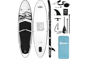 Santasup Stand Up Paddle Planche de Surf Sup Gonflable Complet Accessoires Paddle Gonflable Pagaie Réglable, Pompe, Tapis Antidérapant, pour Adultes Pompe, Sac à Dos de Voyage ISUP