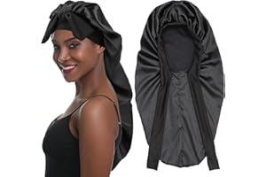 SENGTERM Bonnet en Satin Long Bonnet de Nuit Bande Élastique Douce Bonnet de Couchage Chouchous en Satin pour Long, Bouclés Cheveux