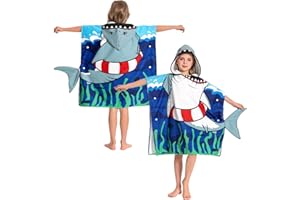 OLAOLA Kinder Badeponcho Handtuch mit Kapuze, Strand Umkleidemantel, Saugfähige Schnelltrocknendes Badetuch Poncho, Schwimmtuch für Jungen Mädchen 3–12 Jahren (Großer Hai)