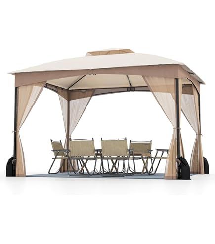 COSTWAY 4 x 4 m pop-up paviljoen, tuinpaviljoen met dubbel geventileerd dak, verbrede dakrand en roltas, uv-bescherming 50 , waterdicht, vouwpaviljoen, tuintent voor tuin, terras