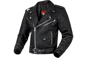 OZONE MOTO Classic Chaqueta de Moto Hombre | Cuero | Protectores de Codos y Hombros | 5 Bolsillos | Ajuste de Cintura