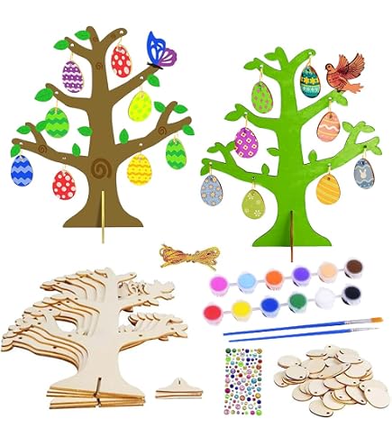 ARTREE Lot de 30 pendentifs en bois à peindre pour enfants - Décoration de Pâques et de