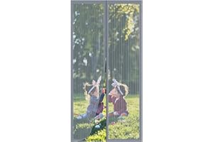 RnCop Magnetic Screen Door fits Door up to 90 ×210cm, Heavy Duty Fly Screen Door Mesh Screen Curtain - Self Sealing, Hands Free, Frame Hook & Loop-Grey
