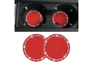CGEAMDY Dessous de Verre Cristal Et Strass pour Voiture, sous Verre Universel en Silicone, 7cm de DiamèTre, Convient à la Plupart des IntéRieurs (Rouge)