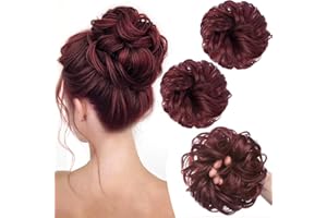 PORSMEER 2 pieces Messy Hair Buns Extensions Curly Wavy Hair Elastic Easy Scrunchies for Women Girls Large Synthetic Donut Updo Hair Pieces Hair Chignons Red