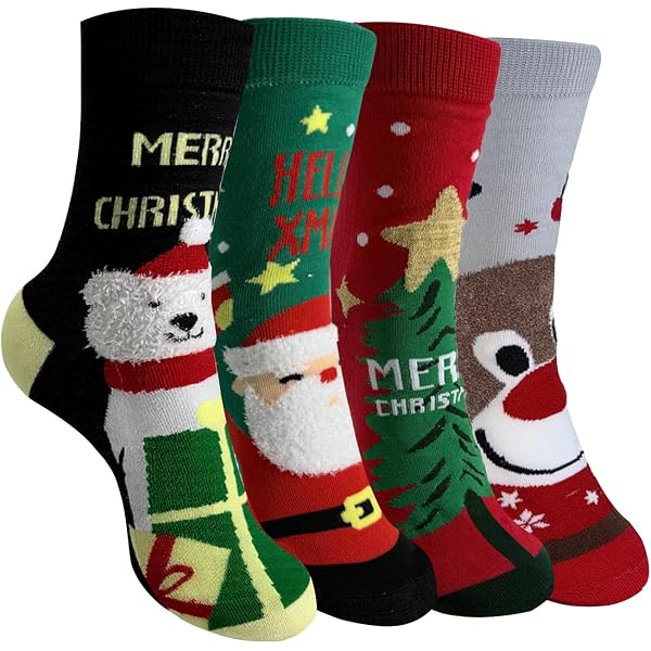 8 Paia Calzini Di Natale Donna Unisex - Cotone Morbido, Motivi Festivi (Babbo, Renna, Omino), Taglia 36-43